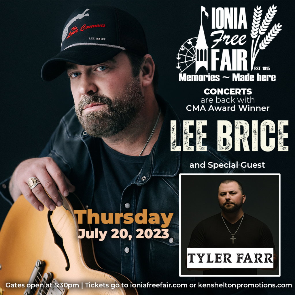 Lee Brice and Ashley McBryde headline the Ionia Free Fair in late July
